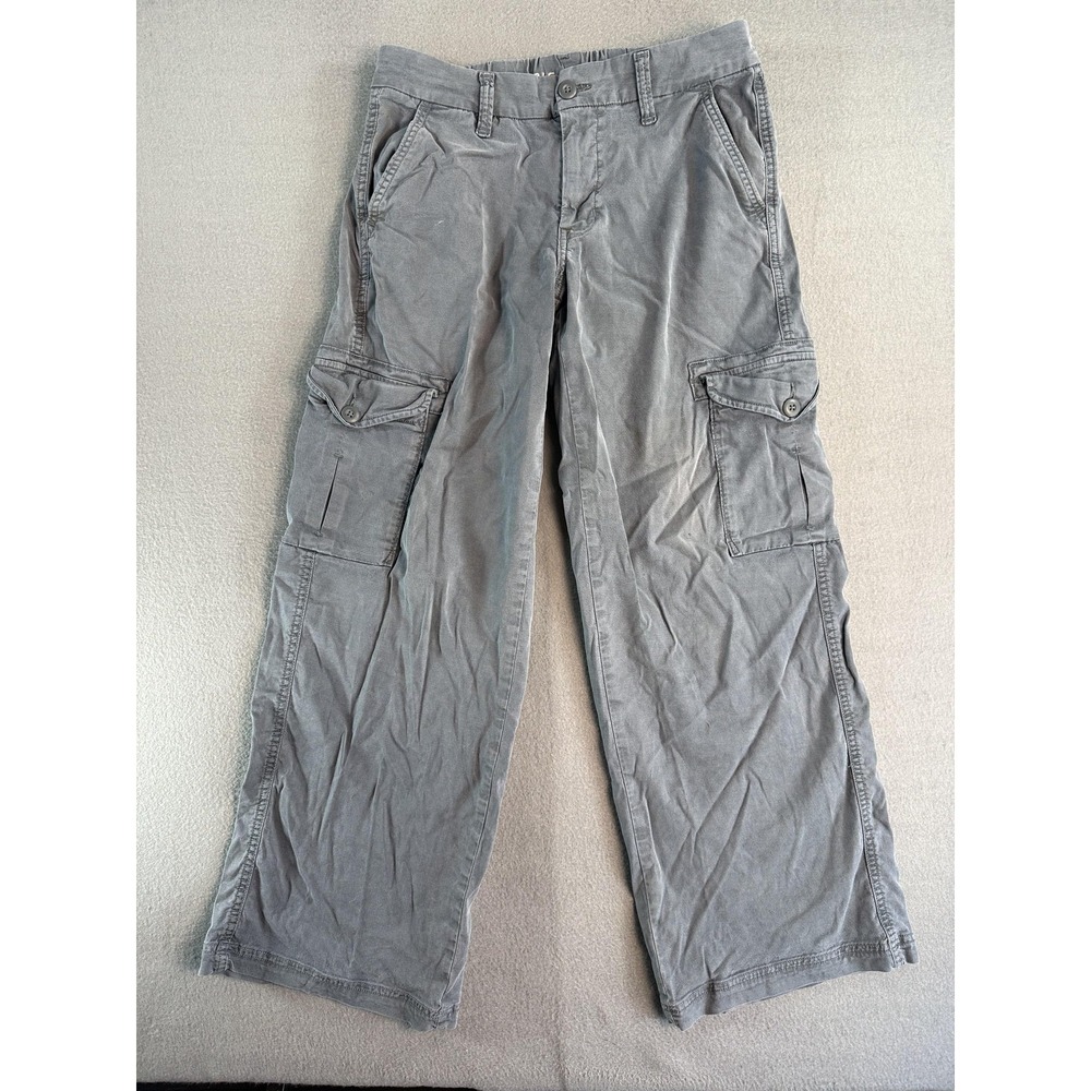 American Eagle Outfitters Cargo Pants Womens 2 Gray Mid Rise Baggy Wide Stretch